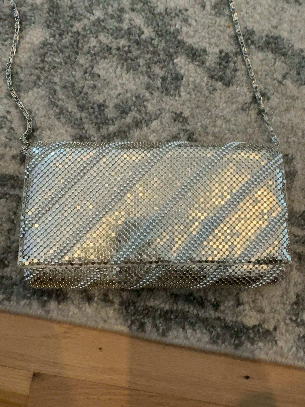 Jessica McClintock silver mesh purse Shoulder Bag Chain Strap Formal